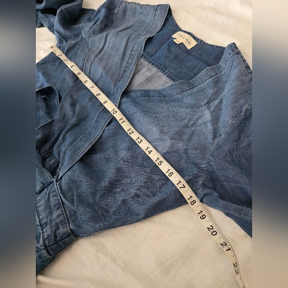 Anthropologie Cloth & Stone  Chambray Wrap Jumpsuit XS Blue Wide Leg Tie Waist - Picture 16 of 16